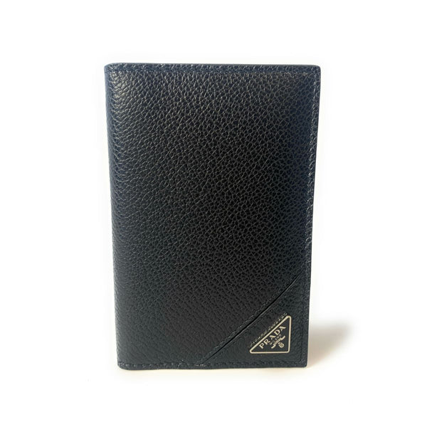 Prada Vitello Grain Black Leather Triangle Logo Vertical Bifold Wallet in Nero / Black, authentic new wallet, image 2