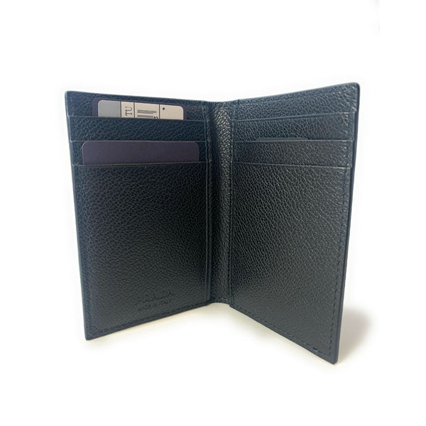 Prada Vitello Grain Black Leather Triangle Logo Vertical Bifold Wallet in Nero / Black, authentic new wallet, image 4