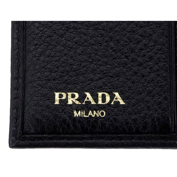 Prada Vitello Grain Black Trifold Compact Wallet Leather Logo Plaque in Black, authentic new wallet, image 6