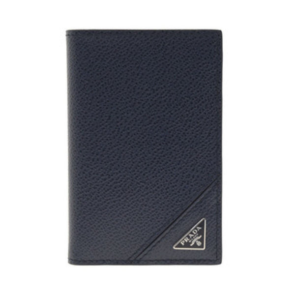 Prada Vitello Grain Blue Leather Triangle Logo Vertical Bifold Wallet in Baltico Blue, authentic new wallet, image 1