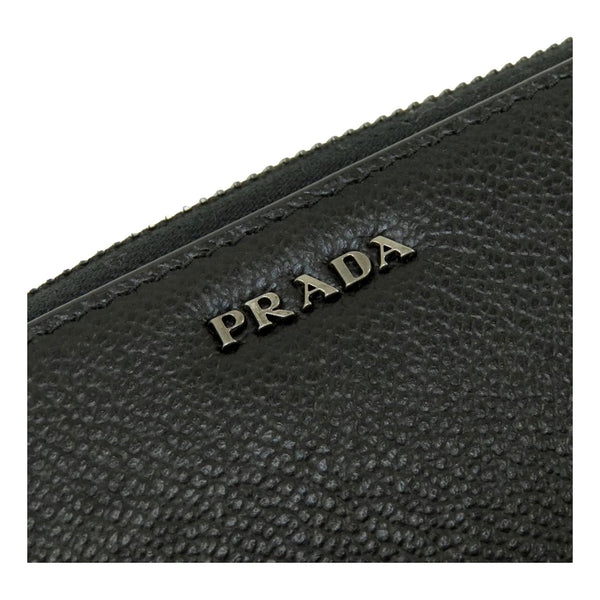 Prada Vitello Grain Long Black and Grey Zip Around Continental Wallet in Black Mercurio Grey, authentic new wallet, image 3