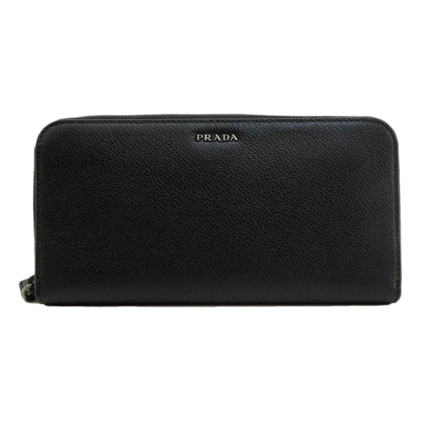 Prada Vitello Grain Long Black and Grey Zip Around Continental Wallet in Black Mercurio Grey, authentic new wallet, image 1