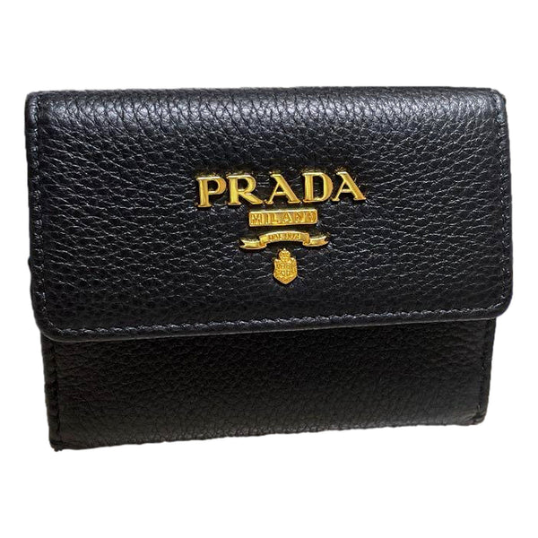 Prada Vitello Grain Nero Black Bifold ID Holder Snap Wallet in Black, authentic new wallet, image 1