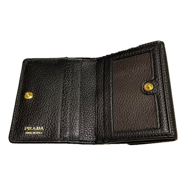 Prada Vitello Grain Nero Black Bifold ID Holder Snap Wallet in Black, authentic new wallet, image 5