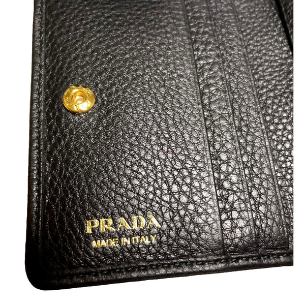 Prada Vitello Grain Nero Black Bifold ID Holder Snap Wallet in Black, authentic new wallet, image 4