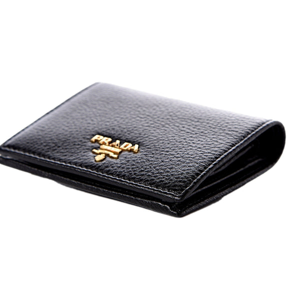 Prada Vitello Grain Nero Black Logo Leather Bifold Snap Wallet in Black, authentic new wallet, image 6
