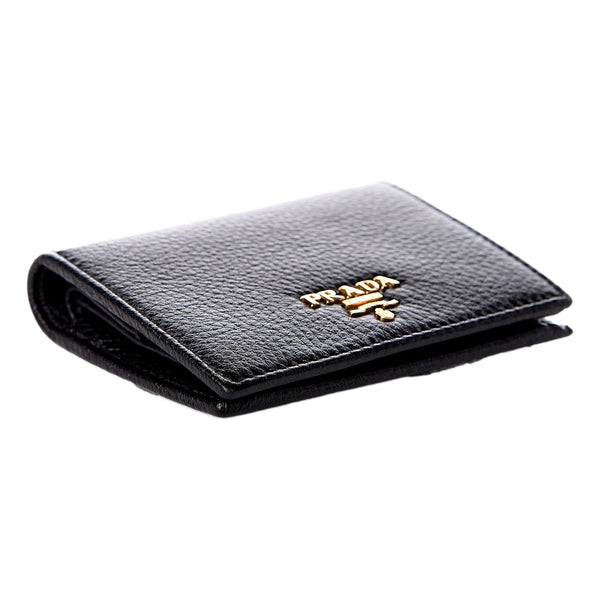 Prada Vitello Grain Nero Black Logo Leather Bifold Snap Wallet in Black, authentic new wallet, image 5