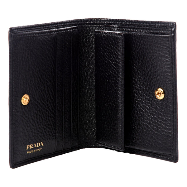Prada Vitello Grain Nero Black Logo Leather Bifold Snap Wallet in Black, authentic new wallet, image 4