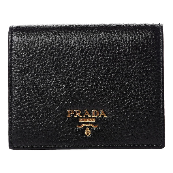 Prada Vitello Grain Nero Black Logo Leather Bifold Snap Wallet in Black, authentic new wallet, image 1