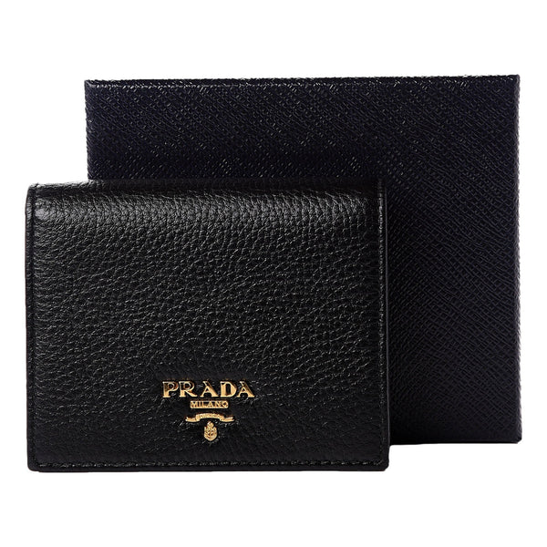 Prada Vitello Grain Nero Black Logo Leather Bifold Snap Wallet in Black, authentic new wallet, image 7