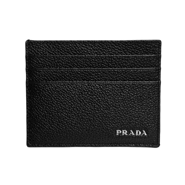 Prada Vitello Micro Grain Leather Black Card Holder Wallet in Black, authentic new wallet, image 1