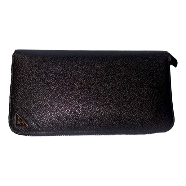 Prada Vitello Micro Grain Long Black Zip Around Continental Wallet Triangle Logo – hardware detail 3