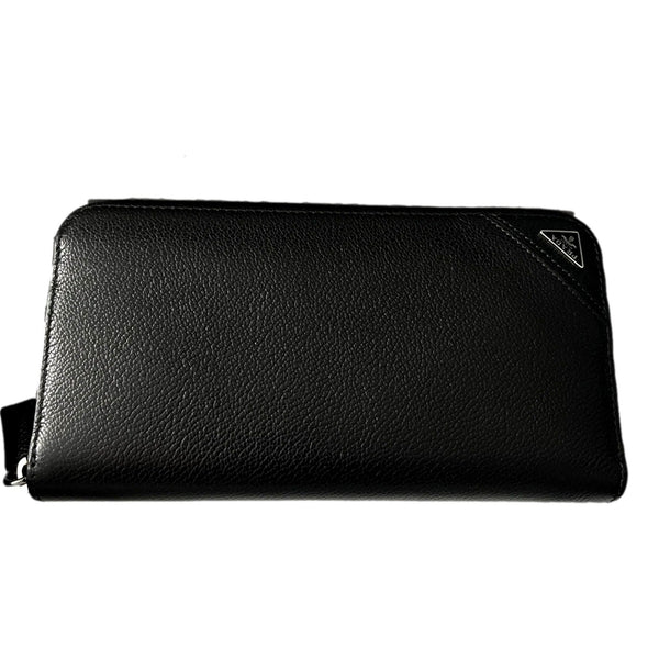 Prada Vitello Micro Grain Long Black Zip Around Continental Wallet Triangle Logo – hardware detail 4