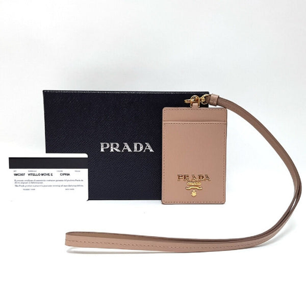 Prada Vitello Move Beige Leather Logo Plaque Lanyard Cardholder Wallet in Beige, authentic new wallet, image 3