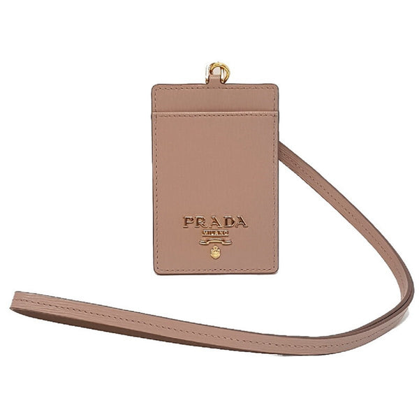 Prada Vitello Move Beige Leather Logo Plaque Lanyard Cardholder Wallet in Beige, authentic new wallet, image 2