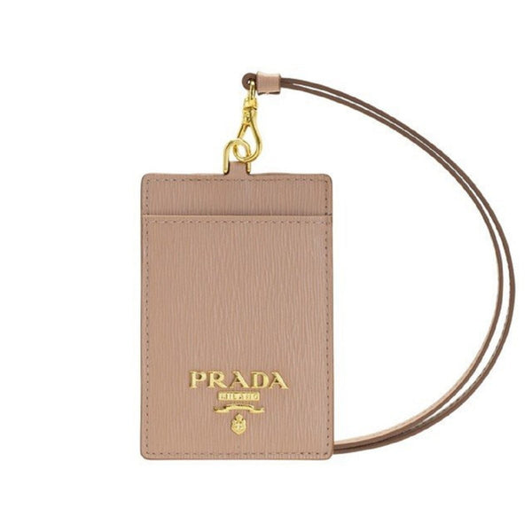 Prada Vitello Move Beige Leather Logo Plaque Lanyard Cardholder Wallet in Beige, authentic new wallet, image 1