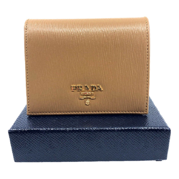 Prada Vitello Move Cipria Beige Leather Bifold Snap Wallet in Cipria Beige, authentic new wallet, image 1