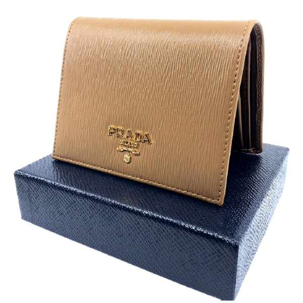 Prada Vitello Move Cipria Beige Leather Bifold Snap Wallet in Cipria Beige, authentic new wallet, image 3