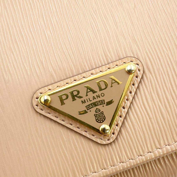 Prada Vitello Move Cipria Beige Leather Continental Long Wallet Gold Triangle Logo – logo and identifying detail 6