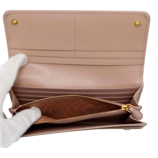 Prada Vitello Move Cipria Beige Leather Continental Long Wallet Gold Triangle Logo – logo and identifying detail 5