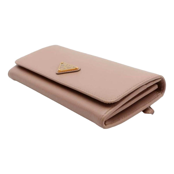 Prada Vitello Move Cipria Beige Leather Continental Long Wallet Gold Triangle Logo – logo and identifying detail 3