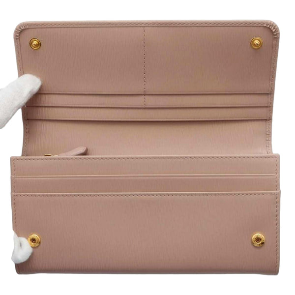 Prada Vitello Move Cipria Beige Leather Continental Long Wallet Gold Triangle Logo – logo and identifying detail 4
