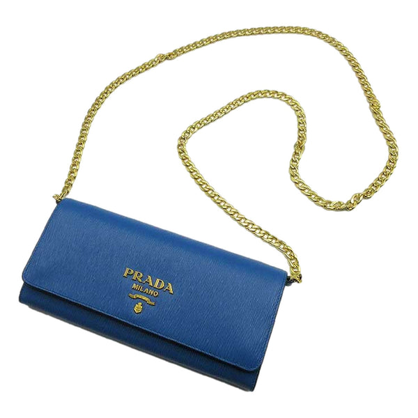 Prada Vitello Move Cobalto Blue Leather Chain Crossbody Wallet Clutch in Cobalto Blue, authentic new handbag, image 4