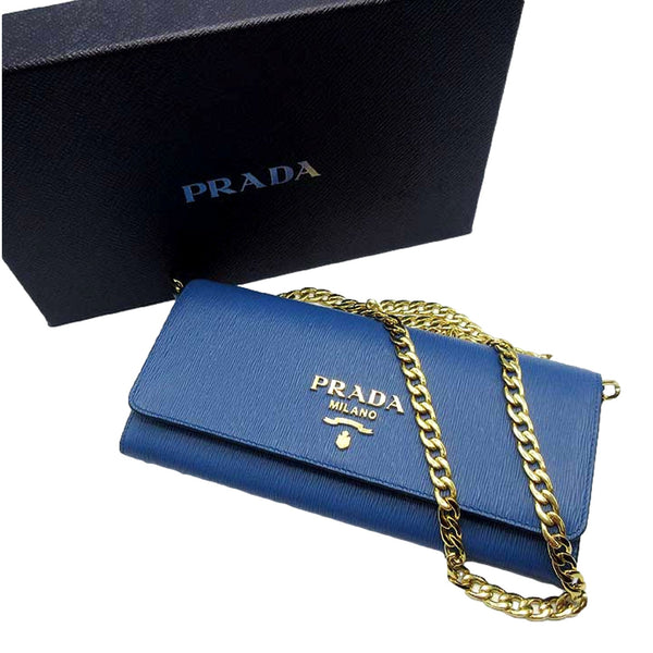 Prada Vitello Move Cobalto Blue Leather Chain Crossbody Wallet Clutch in Cobalto Blue, authentic new handbag, image 7