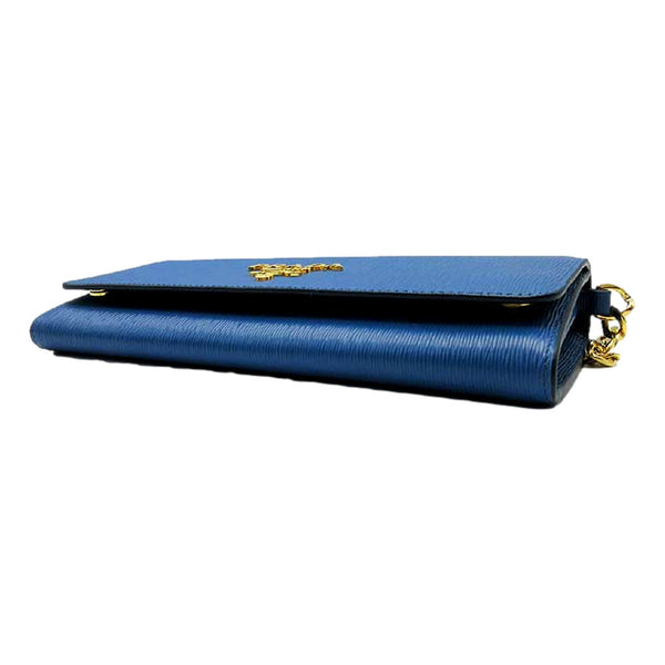 Prada Vitello Move Cobalto Blue Leather Chain Crossbody Wallet Clutch in Cobalto Blue, authentic new handbag, image 3