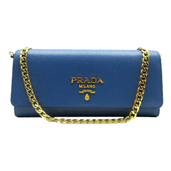 Prada Vitello Move Cobalto Blue Leather Chain Crossbody Wallet Clutch in Cobalto Blue, authentic new handbag, image 1