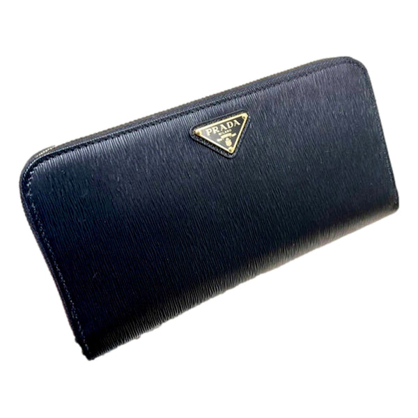 Prada Vitello Move Nero Black Leather Zip Around Long Wallet Gold Triangle Logo in Nero Black, authentic new wallet, image 1