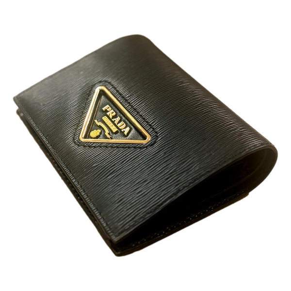 Prada Vitello Move Nero Black Triangle Logo Leather Bifold Snap Wallet – logo and identifying detail 4