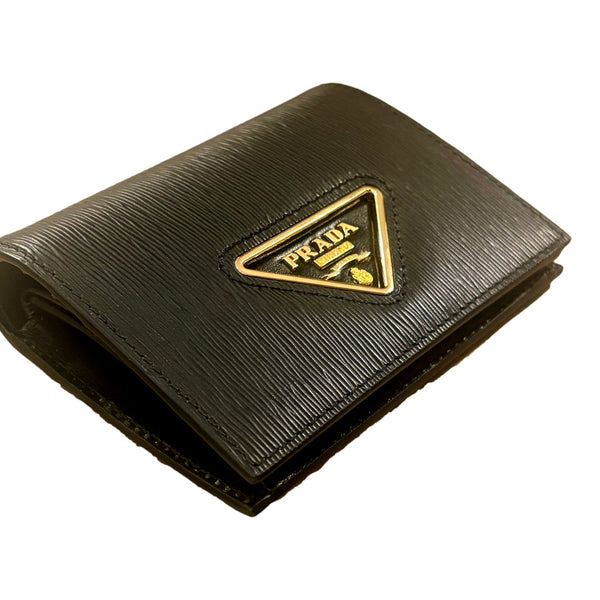 Prada Vitello Move Nero Black Triangle Logo Leather Bifold Snap Wallet – logo and identifying detail 3
