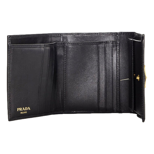 Prada Vitello Move Nero Black Triangle Logo Leather Bifold Snap Wallet – logo and identifying detail 6