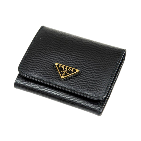 Prada Vitello Move Trifold Compact Wallet Black Leather Triangle Plaque – detail view 5