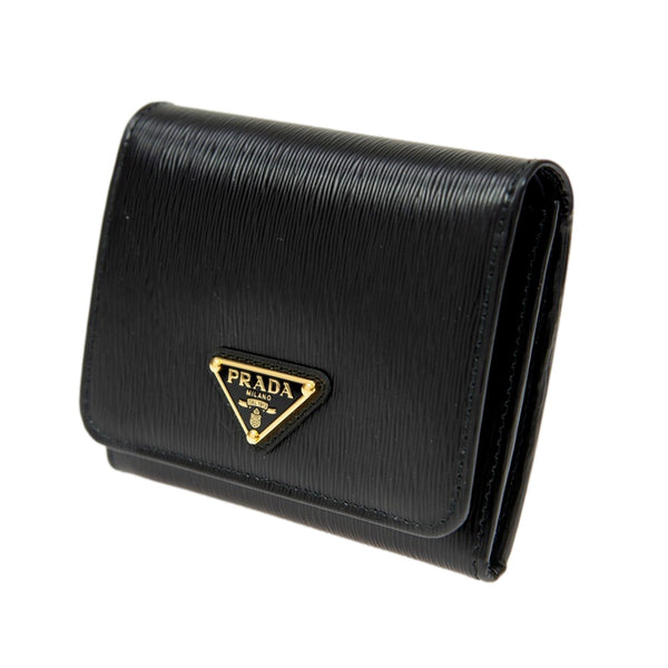 Prada Vitello Move Trifold Compact Wallet Black Leather Triangle Plaque – detail view 2