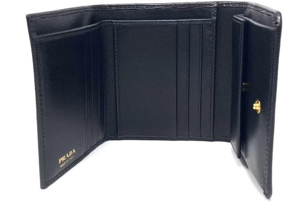 Prada Vitello Move Trifold Compact Wallet Black Leather Triangle Plaque – detail view 4