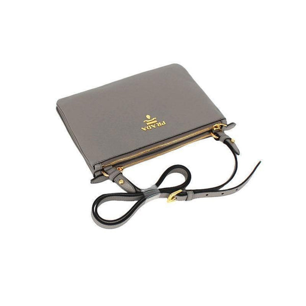 Prada Vitello Phenix Argilla Gray Leather Logo Plaque Crossbody Bag — photo 10