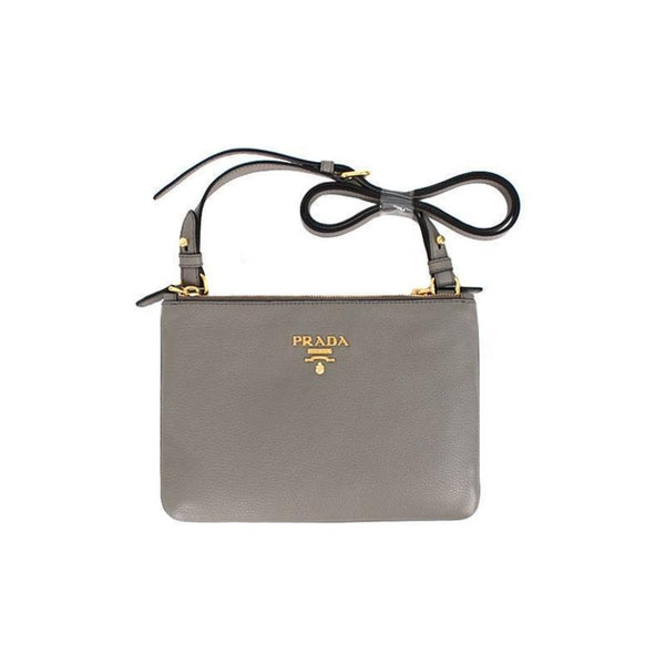 Prada Vitello Phenix Argilla Gray Leather Logo Plaque Crossbody Bag — photo 1