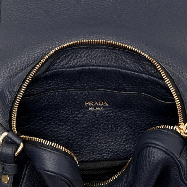 Prada Vitello Phenix Baltico Blue Leather Flap Medium Crossbody Bag in Black, authentic new handbag, image 6