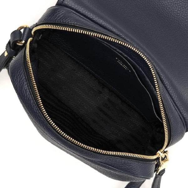 Prada Vitello Phenix Baltico Blue Leather Flap Medium Crossbody Bag in Black, authentic new handbag, image 5