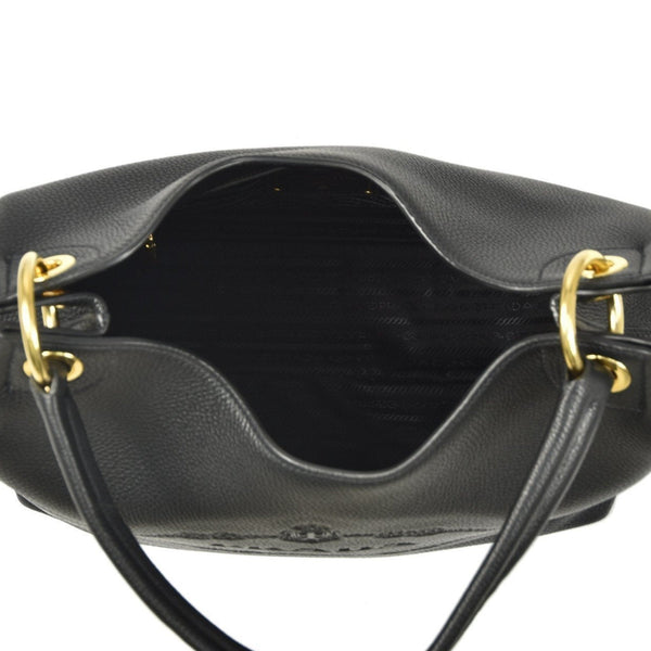 Prada Vitello Phenix Black Leather Embossed Logo Hobo Tote Bag in Black, authentic new handbag, image 6