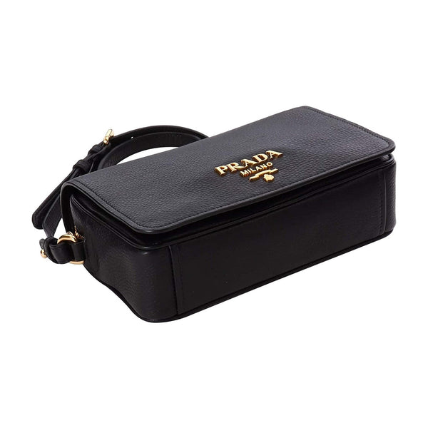 Prada Vitello Phenix Black Leather Flap Crossbody Bag in Black, authentic new handbag, image 3