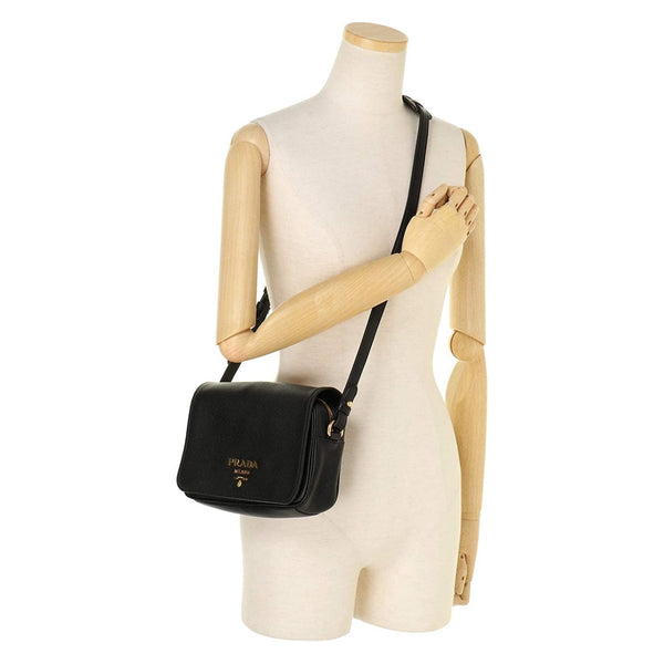 Prada Vitello Phenix Black Leather Flap Crossbody Bag in Black, authentic new handbag, image 7
