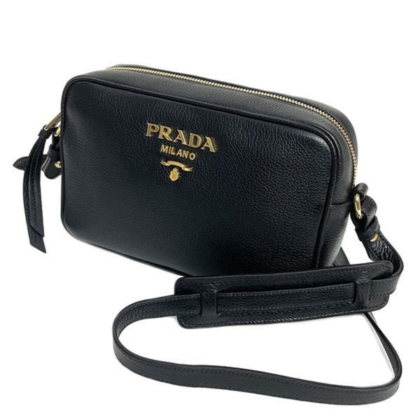 Prada Vitello Phenix Black Leather Gold Logo Camera Crossbody Bag in Black, authentic new handbag, image 7
