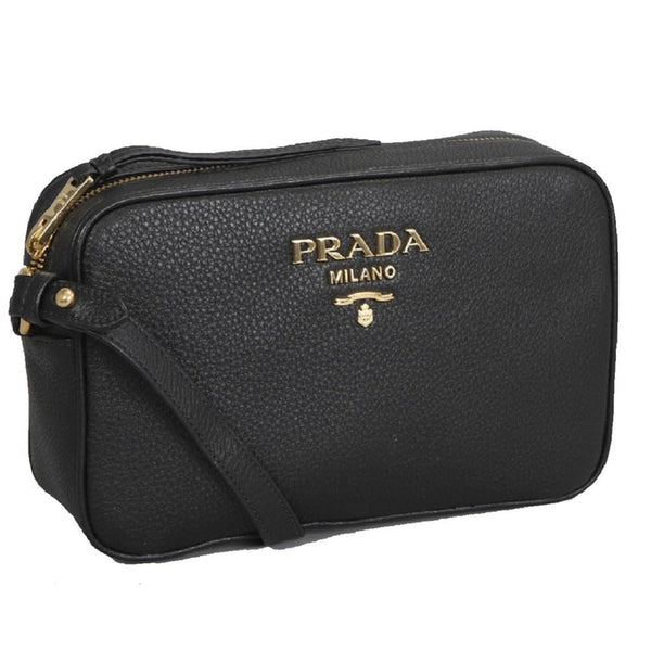 Prada Vitello Phenix Black Leather Gold Logo Camera Crossbody Bag in Black, authentic new handbag, image 6