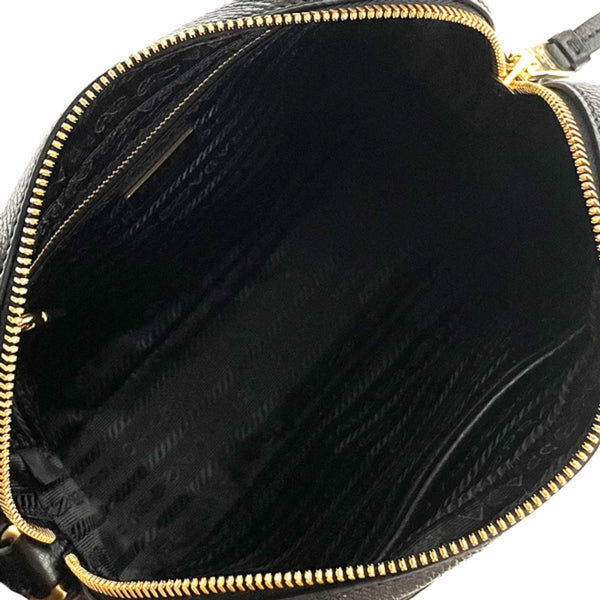 Prada Vitello Phenix Black Leather Gold Logo Camera Crossbody Bag in Black, authentic new handbag, image 3