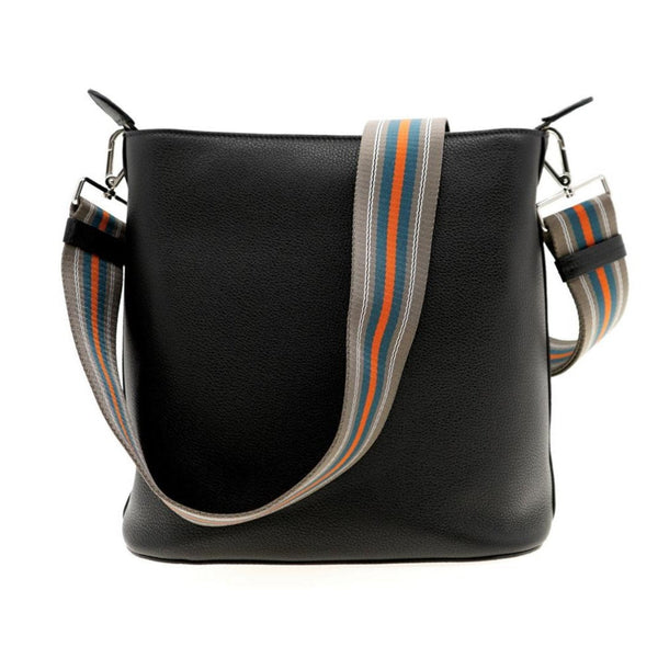 Prada Vitello Phenix Black Leather Web Strap Crossbody Bucket Bag in Beige, authentic new handbag, image 2