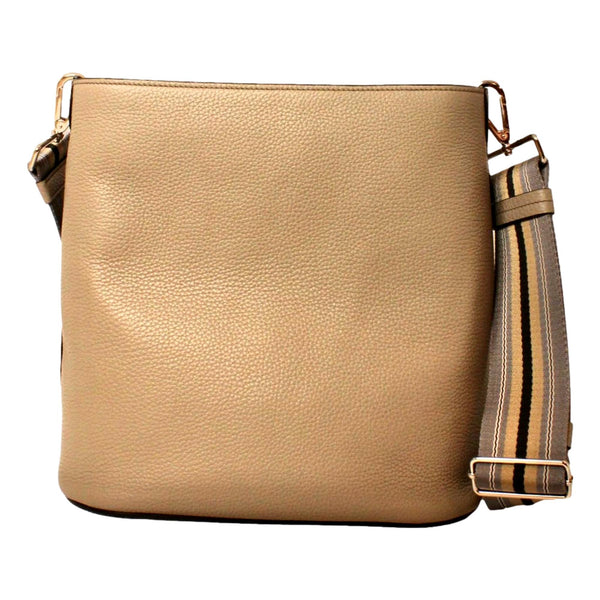 Prada Vitello Phenix Cammeo Leather Stripe Strap Bucket Bag in Cammeo Beige, authentic new handbag, image 2