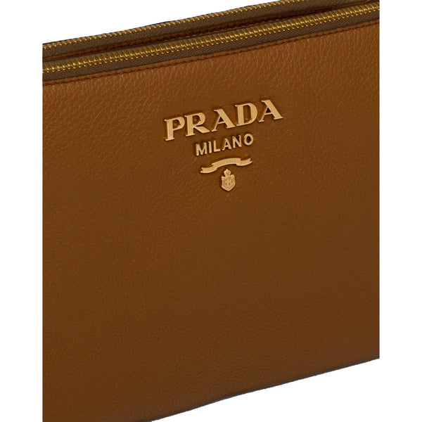 Prada Vitello Phenix Leather Crossbody Bag in Caramel Brown with Gold Hardware in Brown, authentic new handbag, image 6